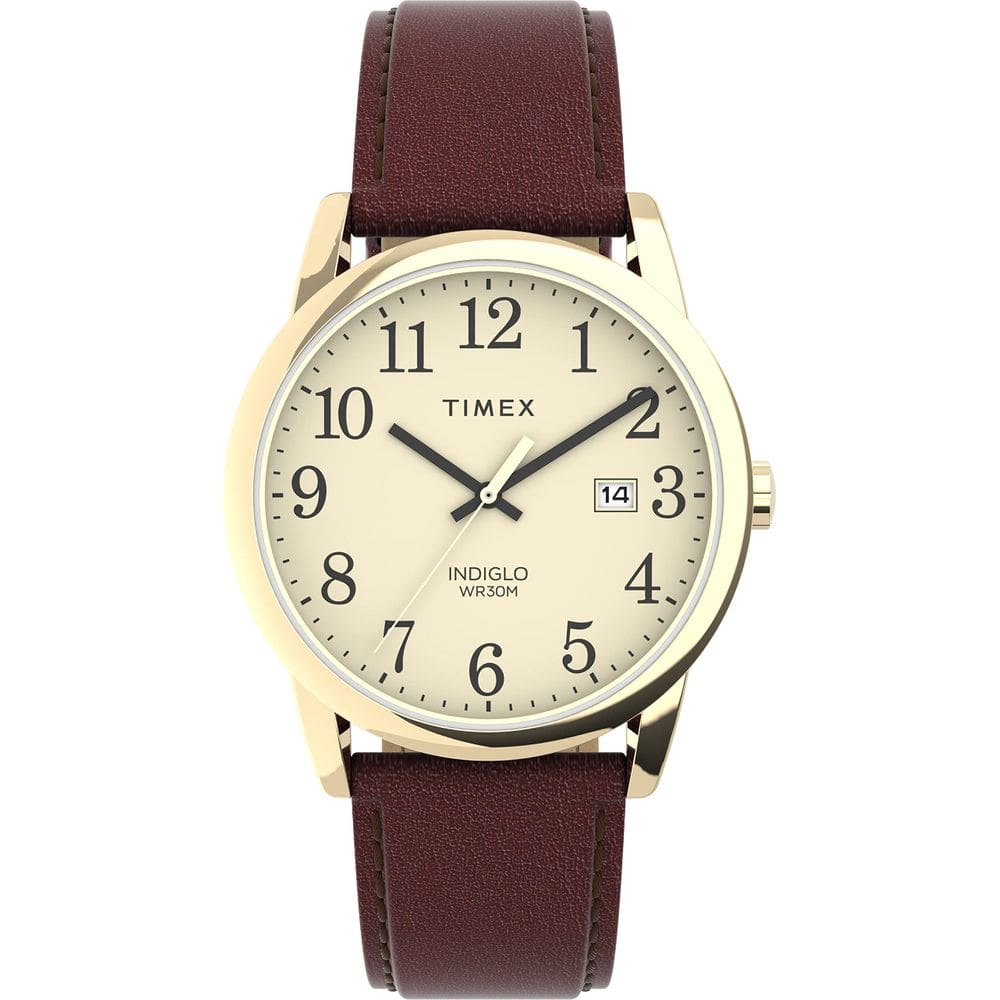 Relógio Timex Easy Reader, estojo de 38 mm, dourado, pulseira marrom