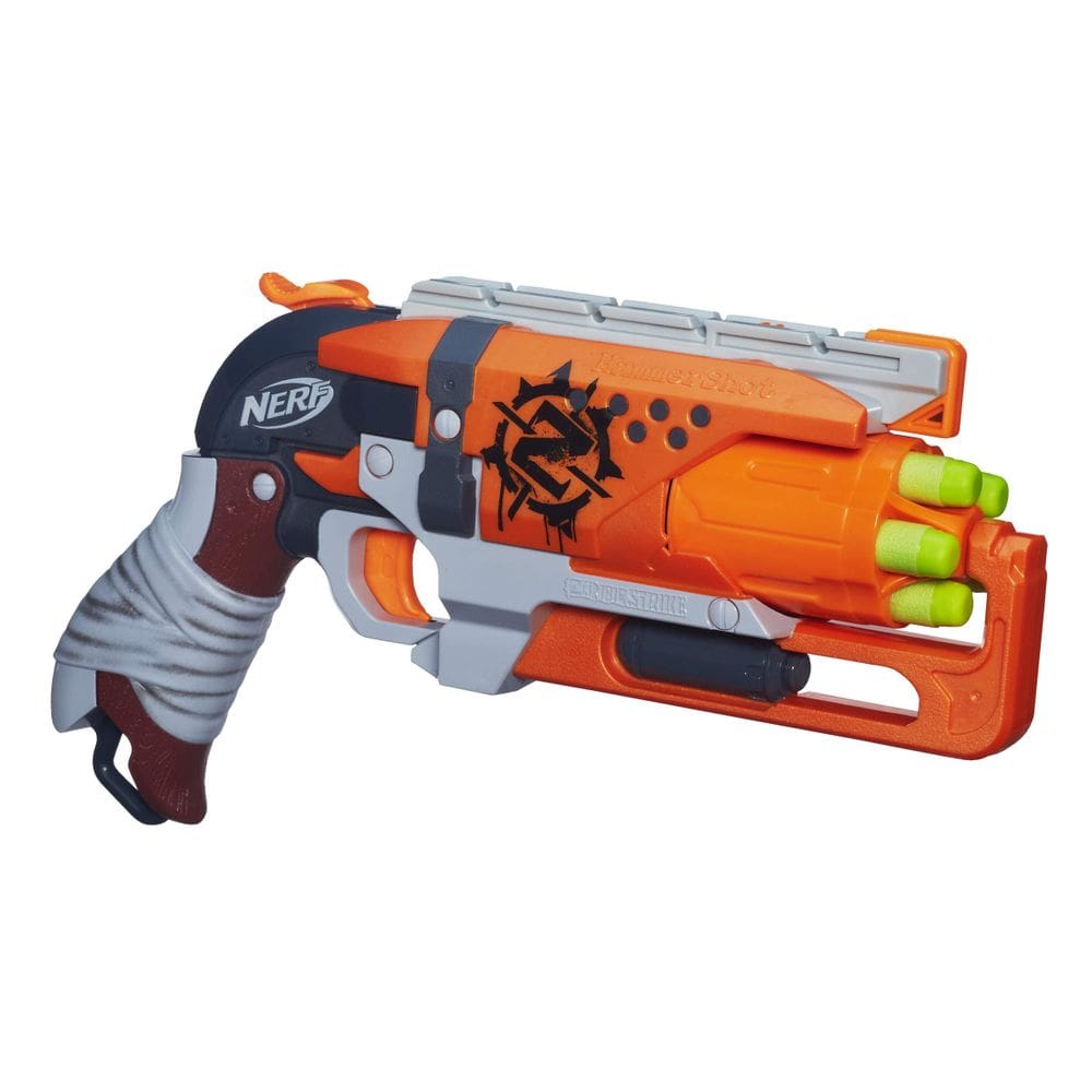 Blaster NERF Zombie Strike Hammershot com alcance de 75 pés