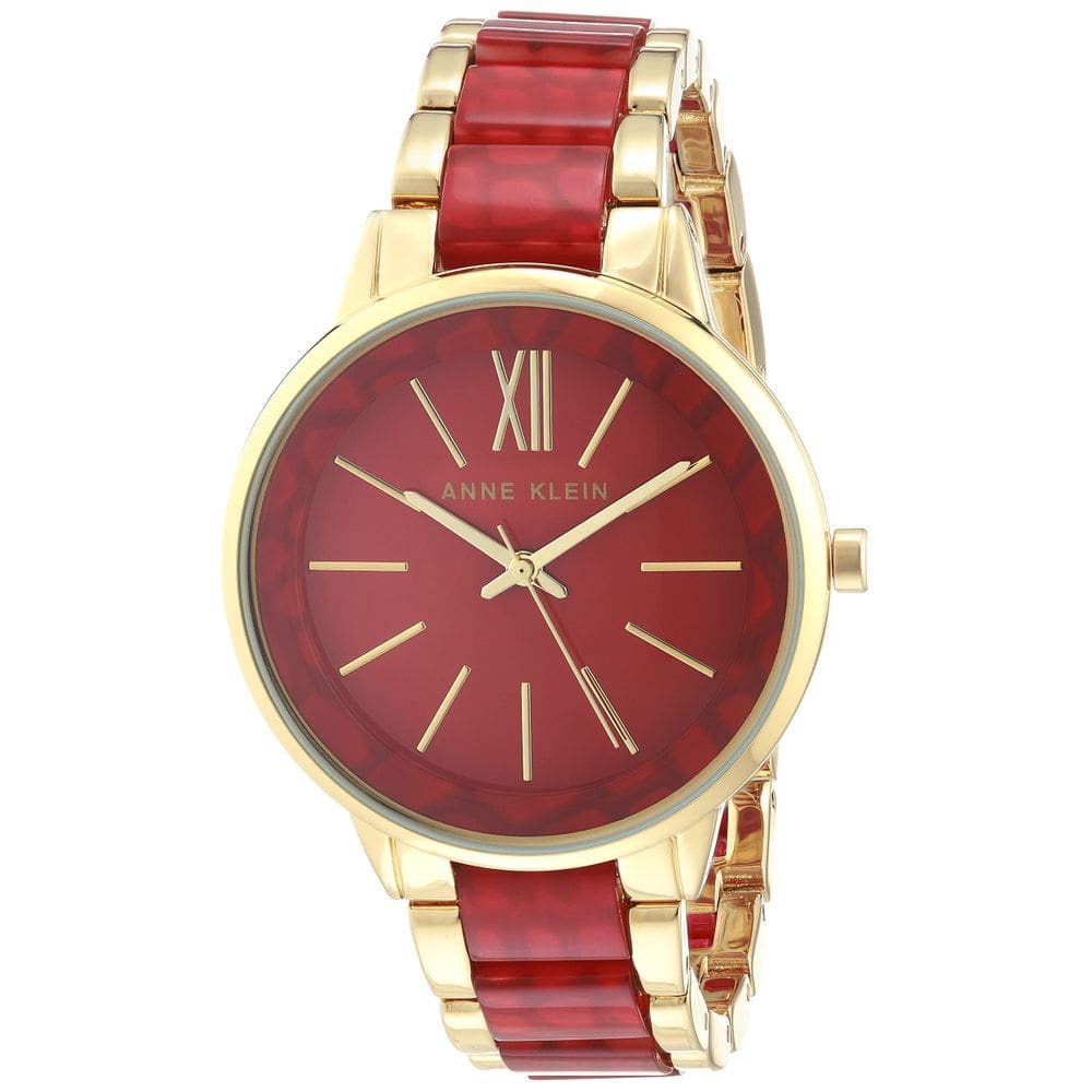 Relógio Anne Klein, pulseira feminina de resina, mostrador vermelho, resistente à água