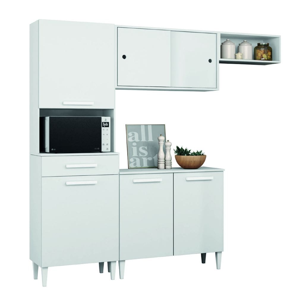 Armário de Cozinha Completa com Balcão 6 Portas 1 Gaveta Branco Isabelle Aramóveis