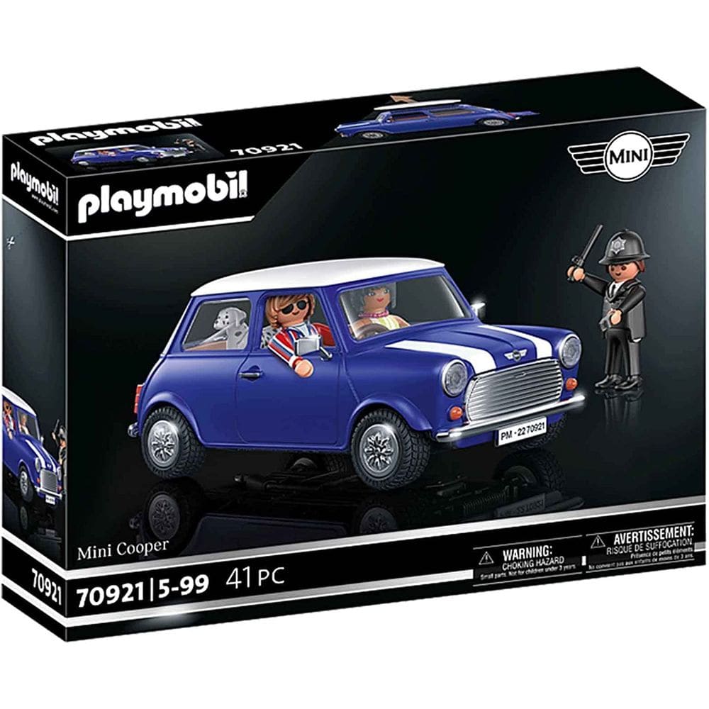 Carro clássico Toy Playmobil Mini Cooper com 4 assentos e porta-malas