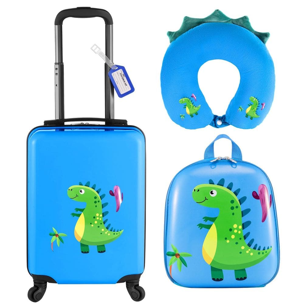 Conjunto de bagagem Sanwuta Dinosaur 43 cm com mochila e travesseiro de pescoço