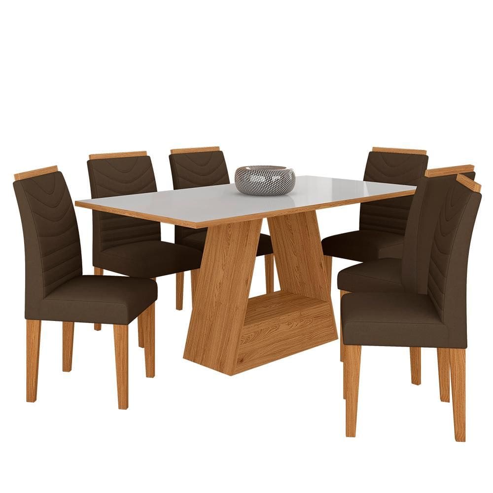 Mesa Com 6 Cadeiras 1,60 Pavia Cinam/off Whi/marrom - Móveis Arapongas