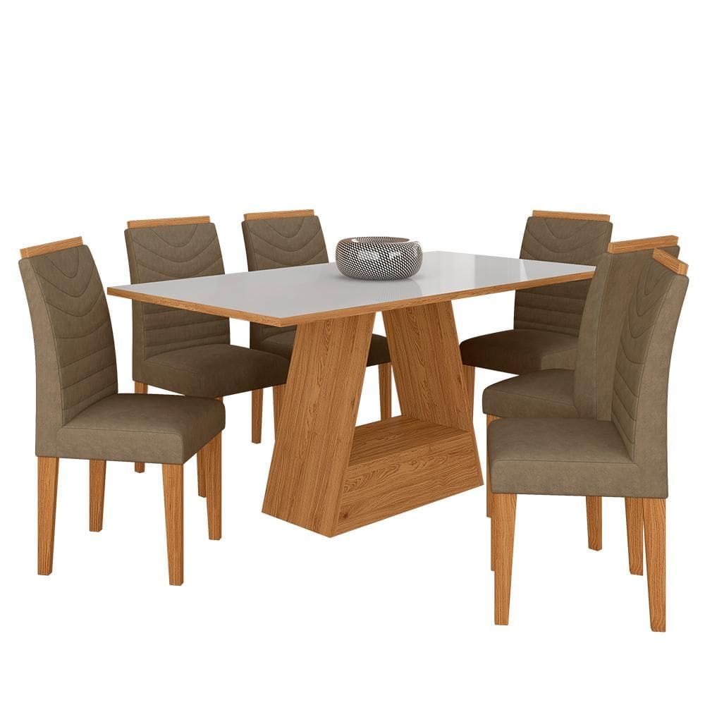 Mesa Com 6 Cadeiras 1,60 Pavia Cinam/off Whi/capucc - Móveis Arapongas