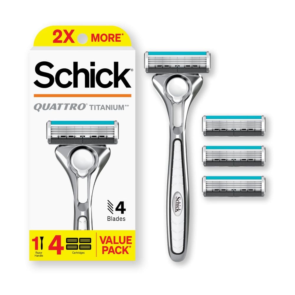 Lâmina de barbear Schick Quattro Titanium com 1 alça e 4 cartuchos