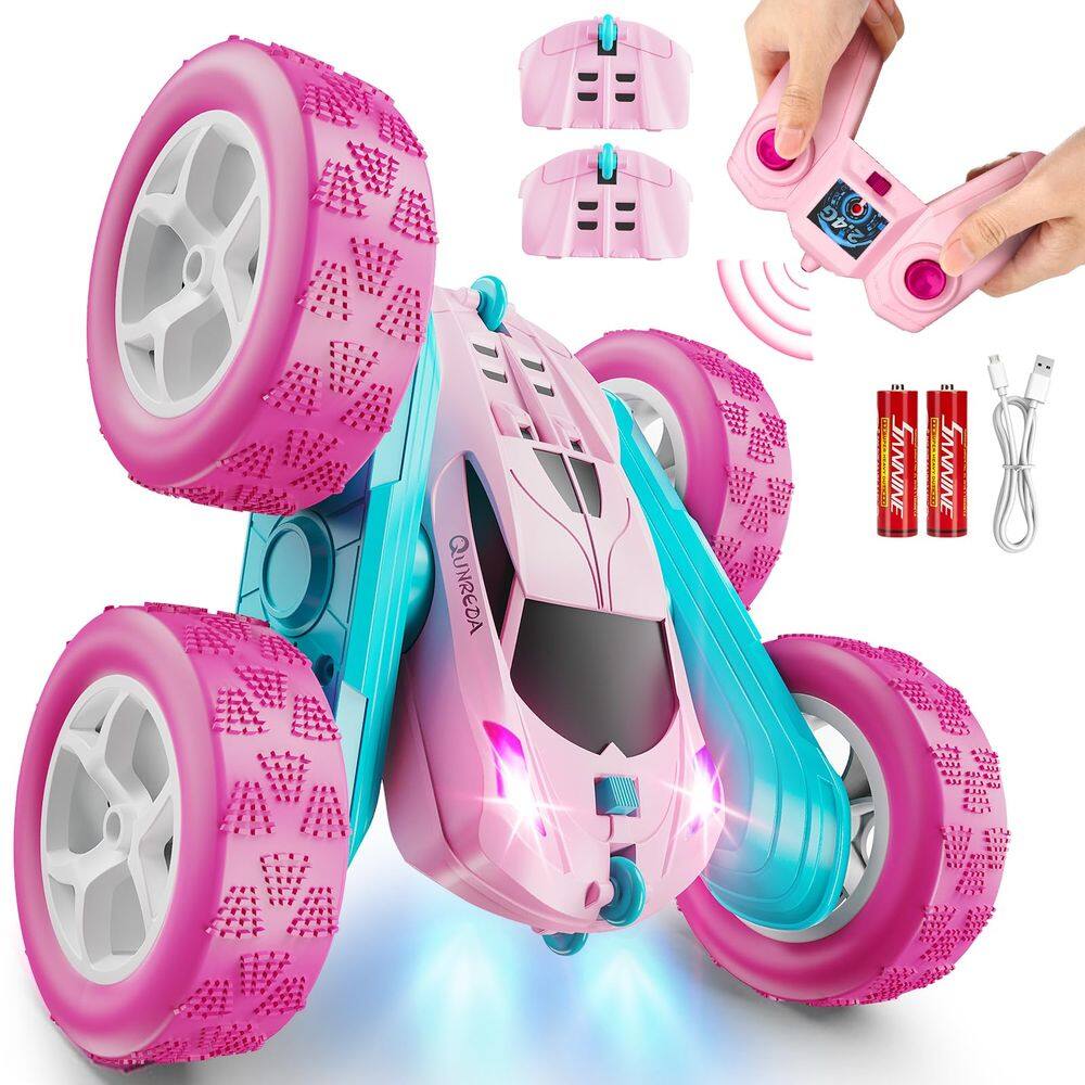 Carro de acrobacias de dupla face com controle remoto rosa RC Car QUNREDA