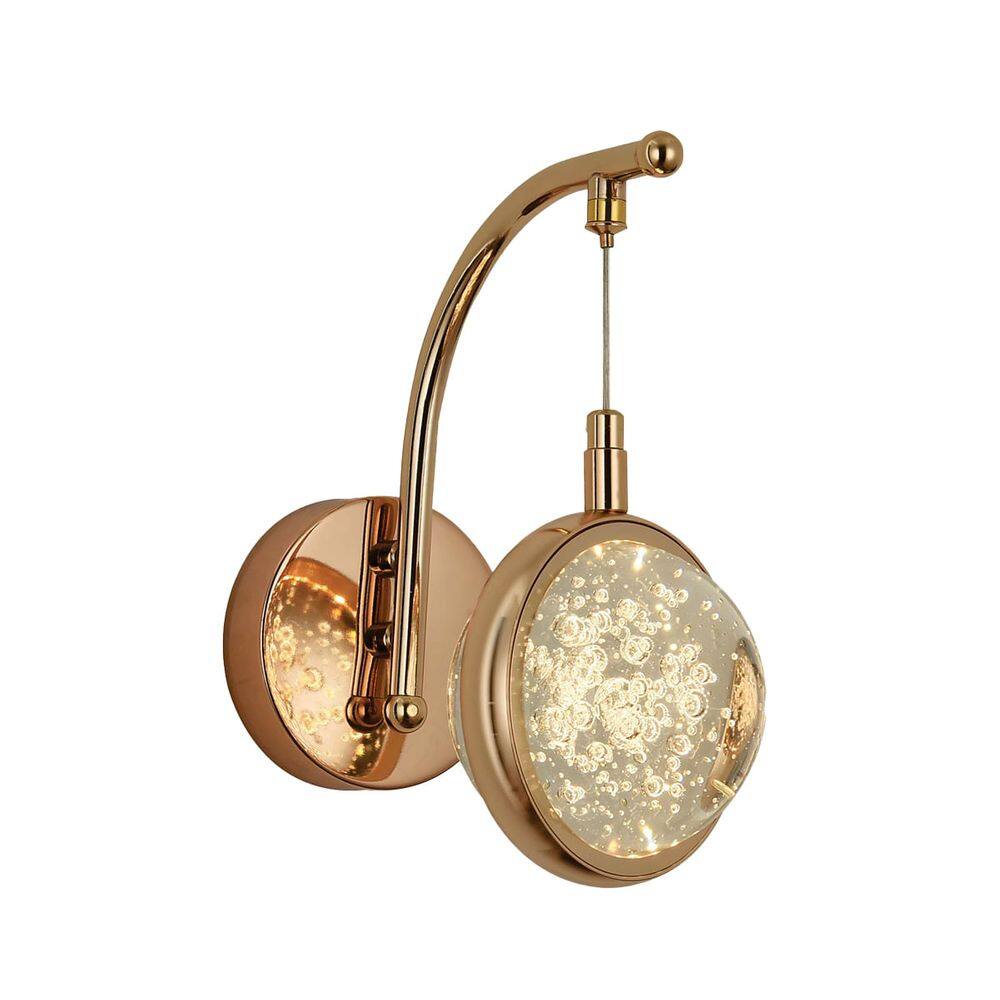 Arandela LED 7W 3000K Branco Quente 700Lm Metal Com Cristal Dourado Bivolt DCB02167 Sindora