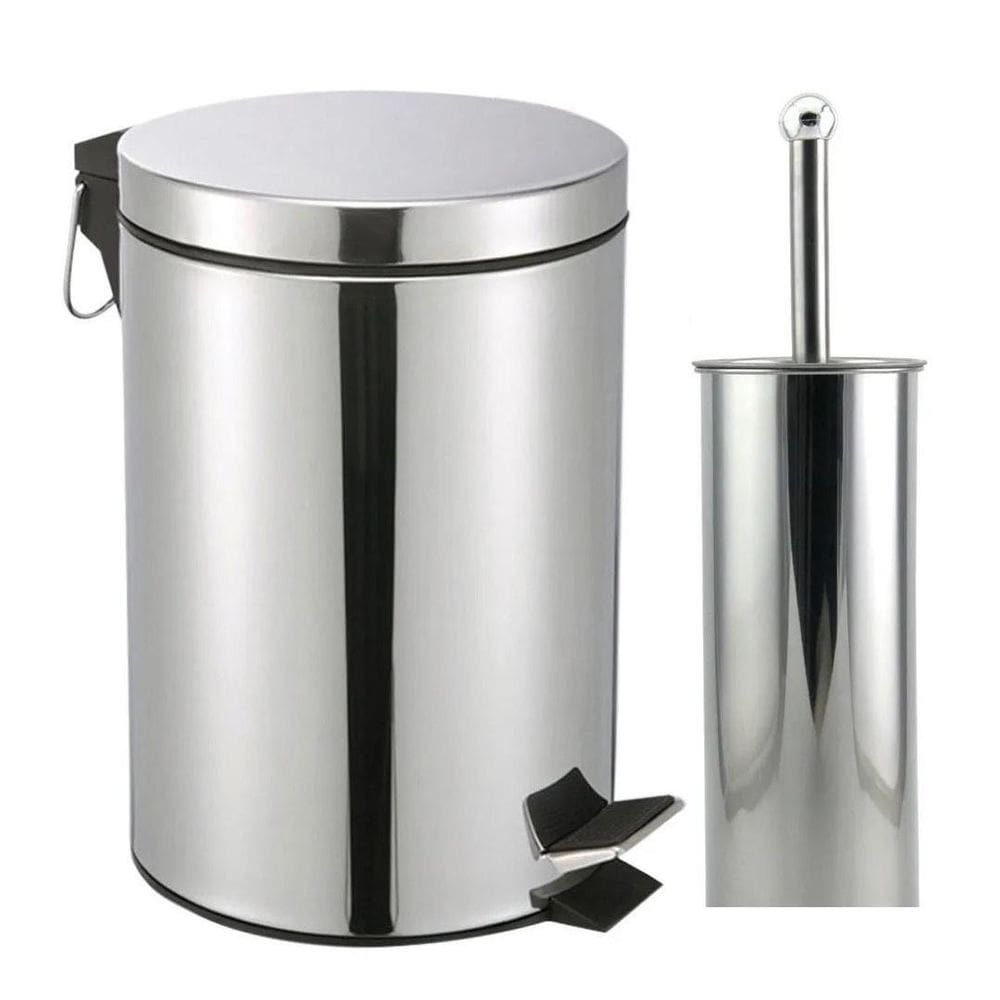 Kit Lixeira 3 Litros + Escova Sanitária Para Banheiro Inox