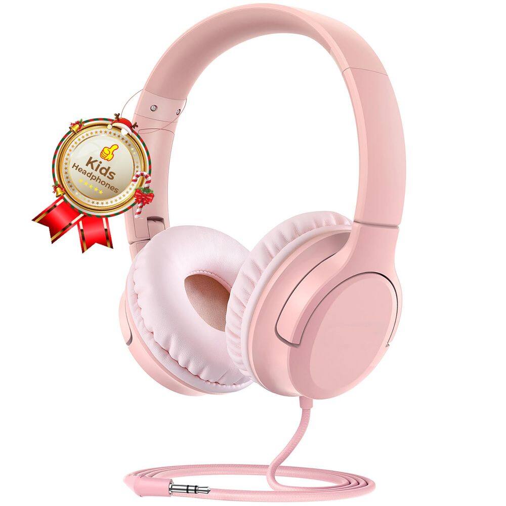 Fones de ouvido DyBaxa Kids, com fio, dobráveis, 94dB, volume rosa