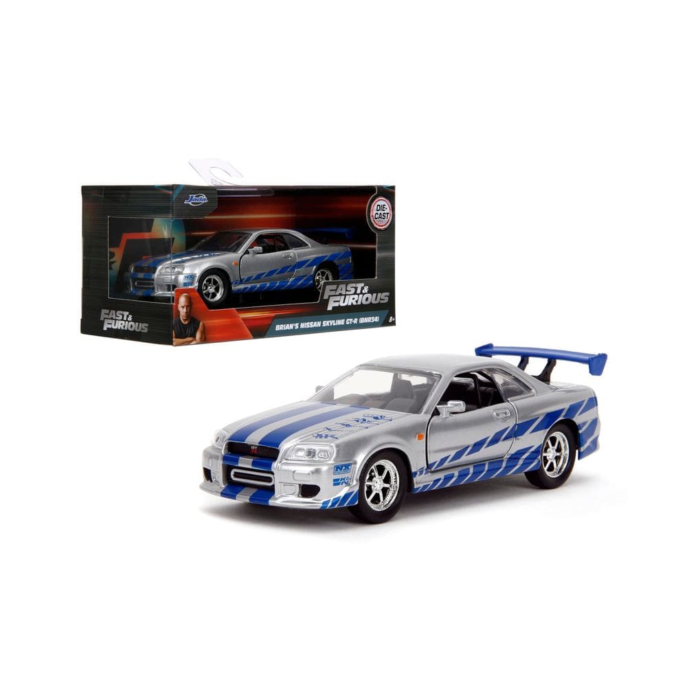 Carro fundido sob pressão Jada Toys Fast & Furious 1:32 Brian`s Nissan Skyline GT-R R34 prateado/azul