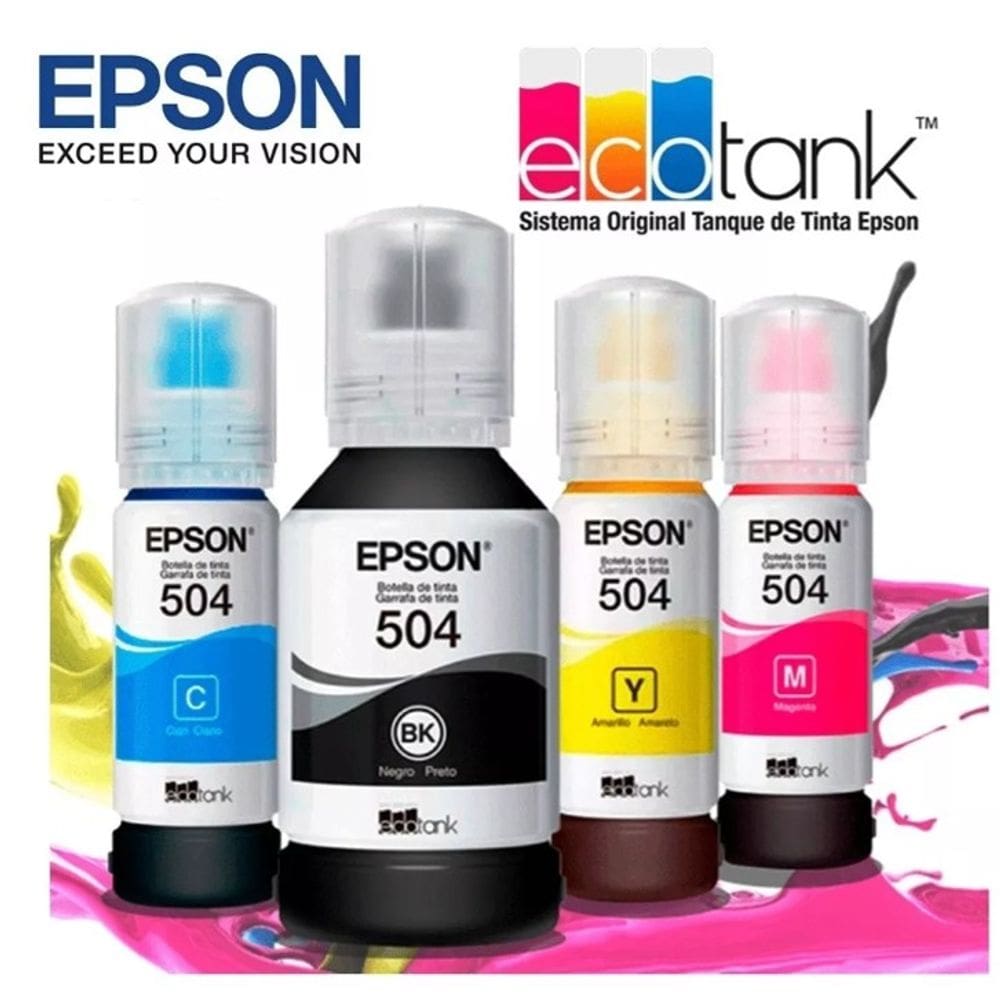 KIT 4 CORES - REFIL E PSON O RIGINAL T504 ECO TANK - (O riginal)