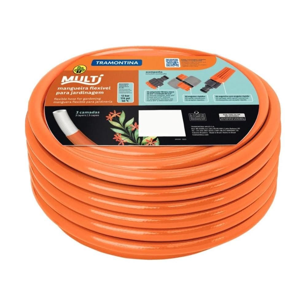 Mangueira Multi 1/2`` em PVC 3 Camadas Tramontina 15m Laranja