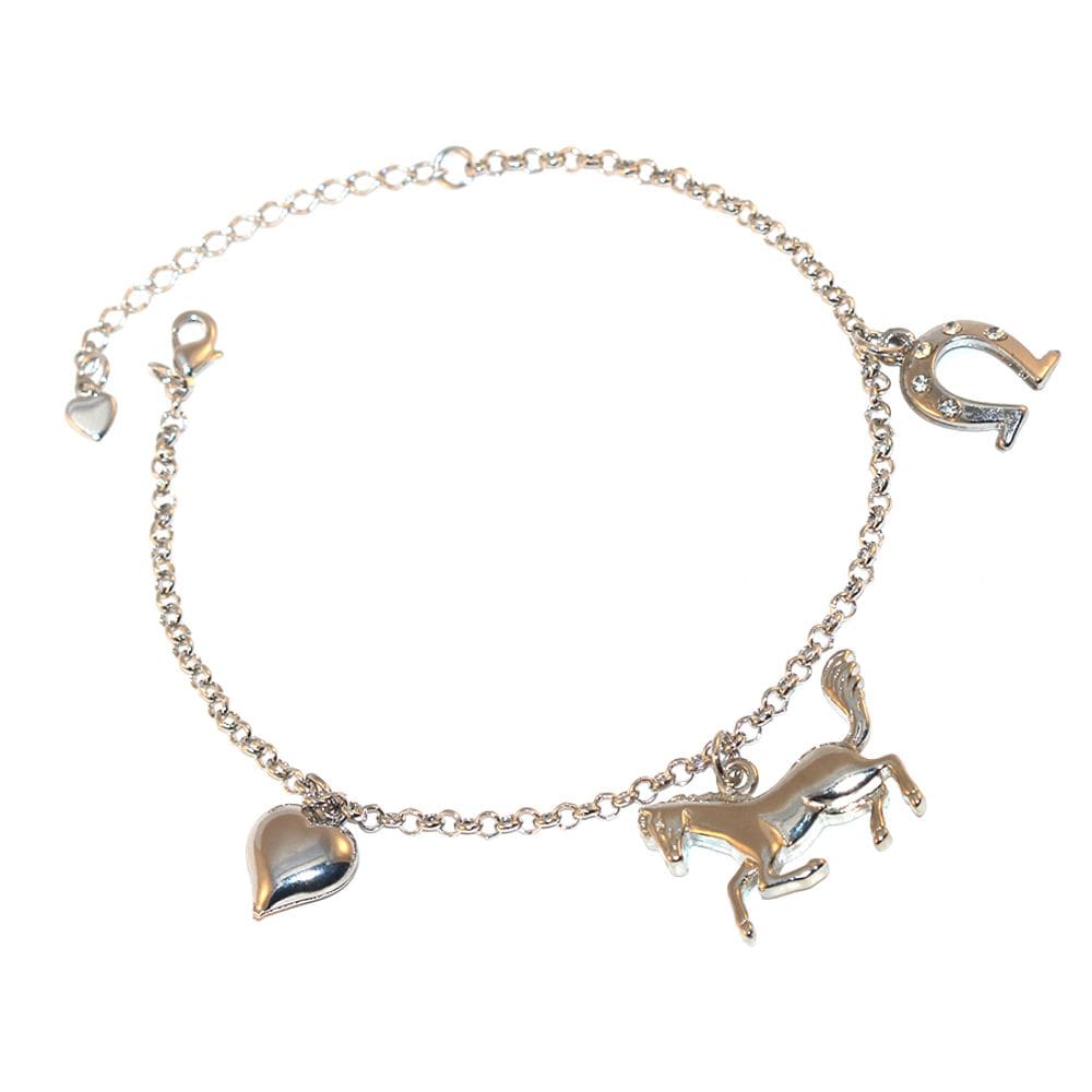 Pulseira Country Cavalo Ferradura Coração Níquel