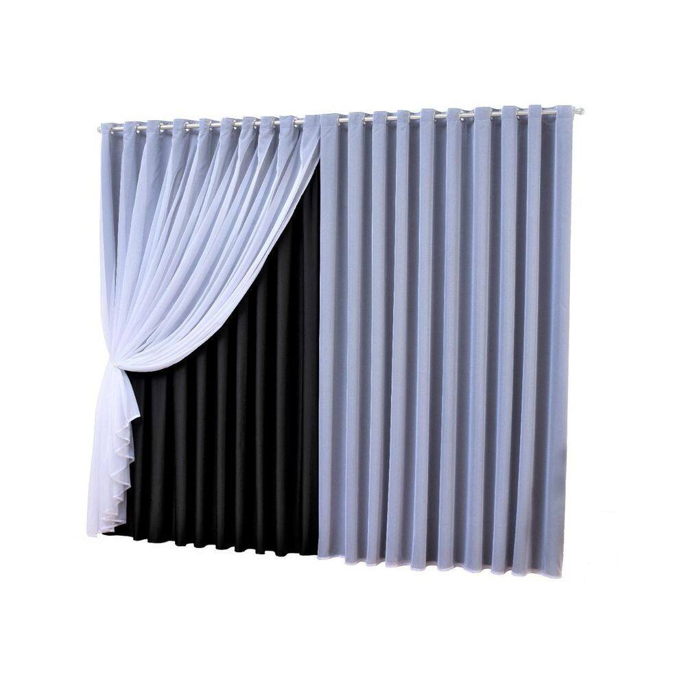 Cortina Moscou Blackout 2,60M Modelo Com Voil Preta