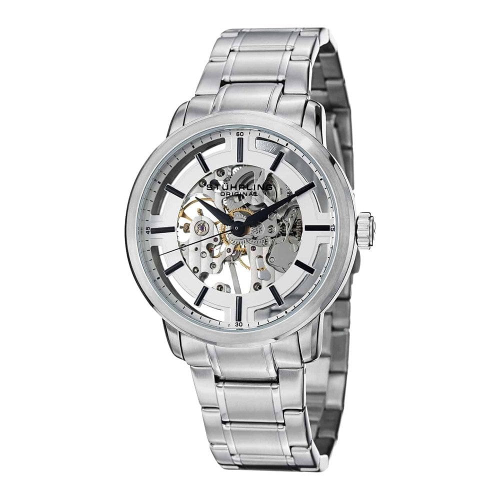 Relógio Winchester Pro 394, corda manual 43mm com Mostrador Branco e Pulseira de Aço Inoxidável, Stuhrling