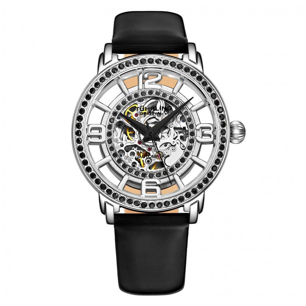 Relgio Automtico Feminino Esqueleto com Caixa de Prata e Cristal Preenchido, Stuhrling.
