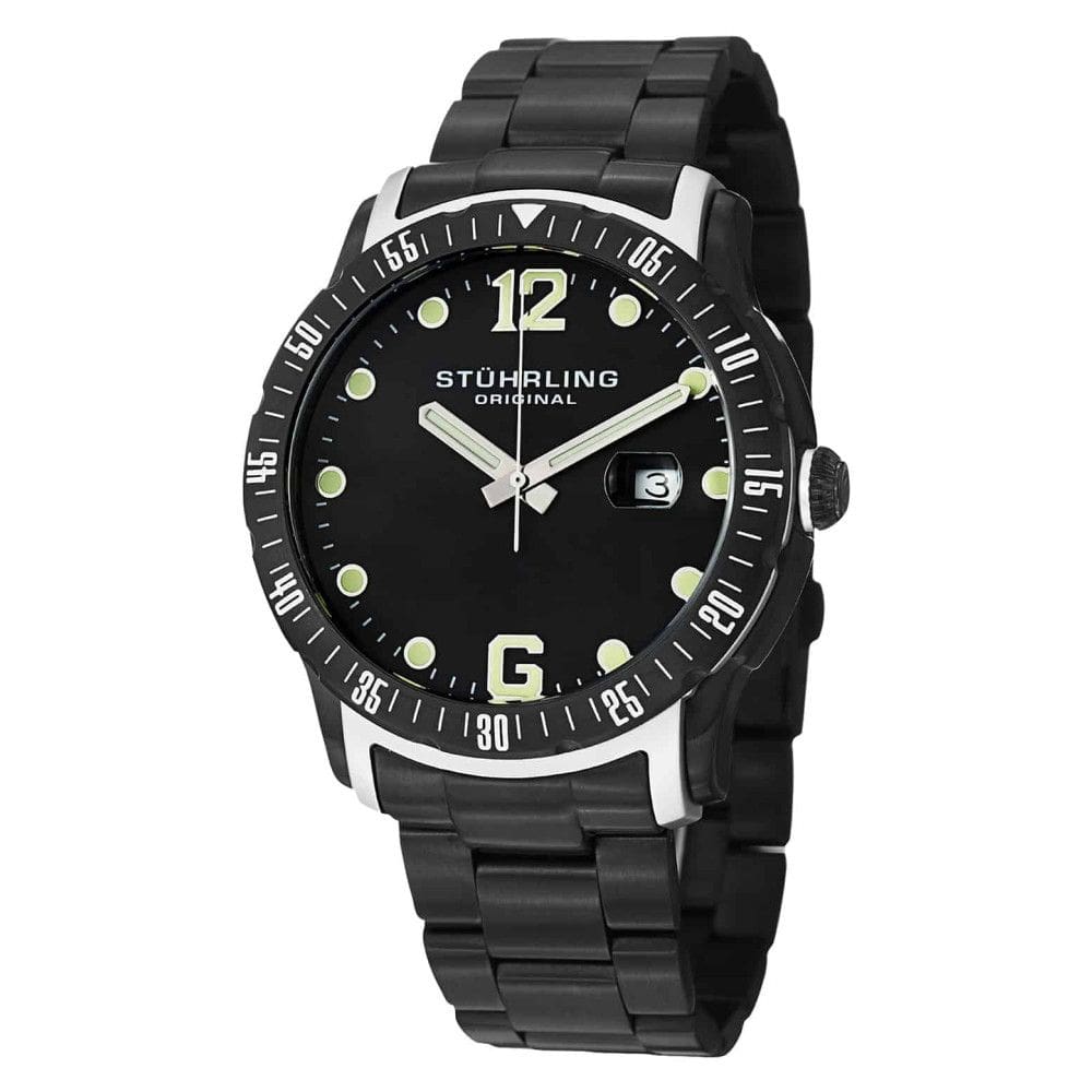 Relógio Trofu 421 com Mostrador Preto e Fivela de Aço Inoxidável Preto, Stuhrling