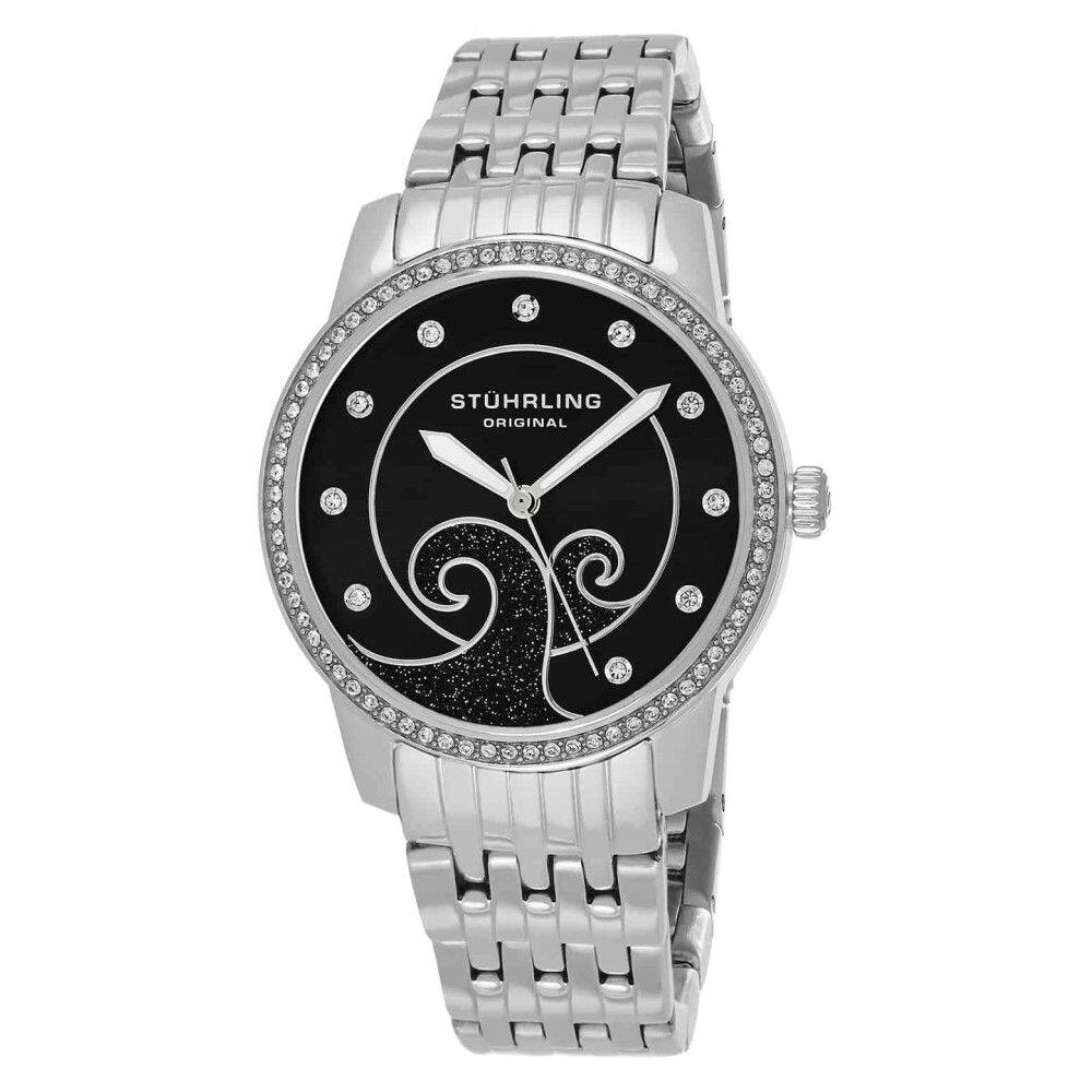 Relógio Coronet 569 Clássico 37mm com Mostrador Preto e Pulseira de Aço Inoxidável Prata, da Stuhrling.