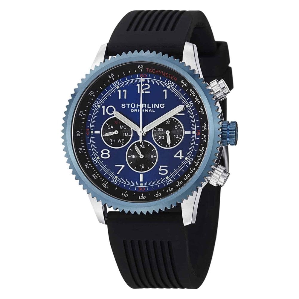 Relógio Concorso Silhouette Sport 858R GMT 45mm com Cronógrafo e Mostrador Azul, Prata e Pulseira de Silicone Preta.
