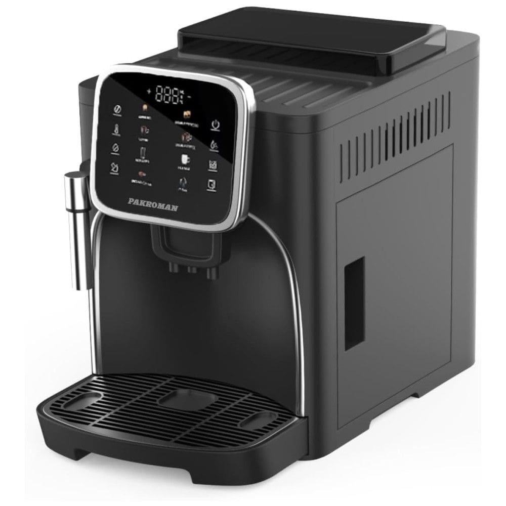 Máquina de Café Automática com Bomba Ulka Italiana de 19 Bar, Batedor de Leite Clássico e Moedor de Rebarba Cônico, 110V 1450W, PAKROMAN, Preto