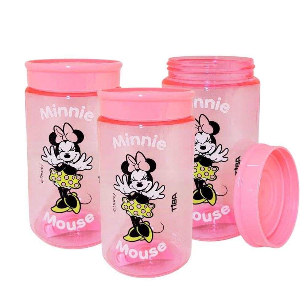 Kit 3 Potes Organizador Multiuso Rosa 350ml Minnie Mouse Disney 12cm - Tiba