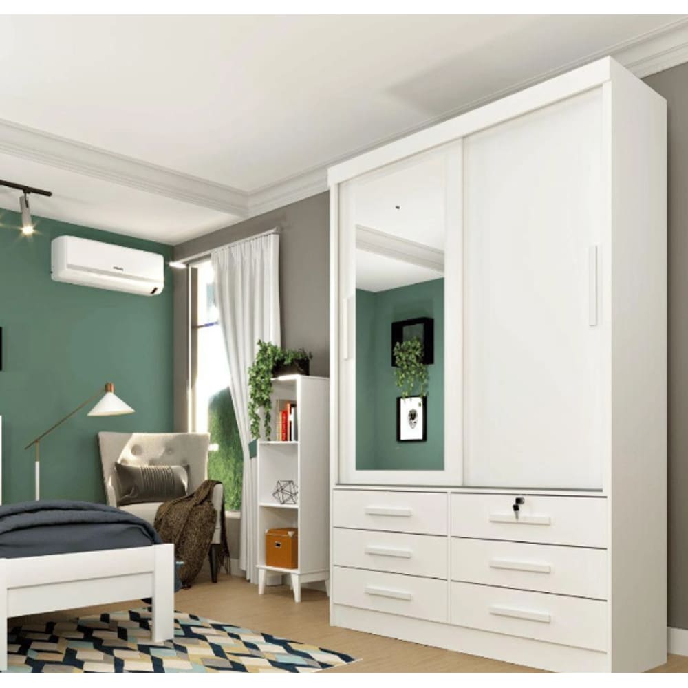 Guarda Roupa 2 Portas 6 Gavetas com Espelho Chicago - Tcil Móveis - Neve