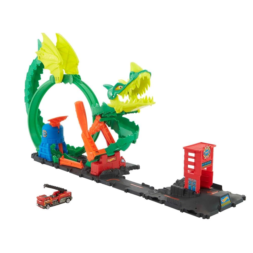 Conjunto de pistas para carros de brinquedo Hot Wheels City Dragon Drive Firefight