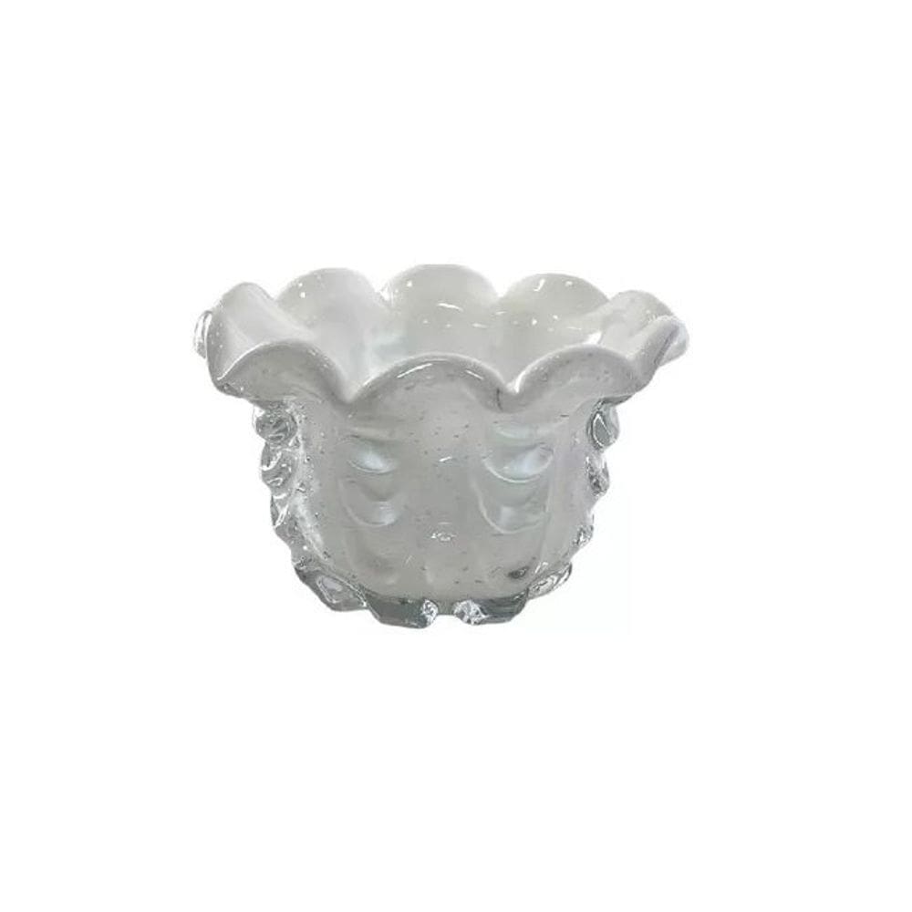 Centro De Mesa De Vidro Murano Torcello 18x18x12cm - Jolitex - Branco Leitoso