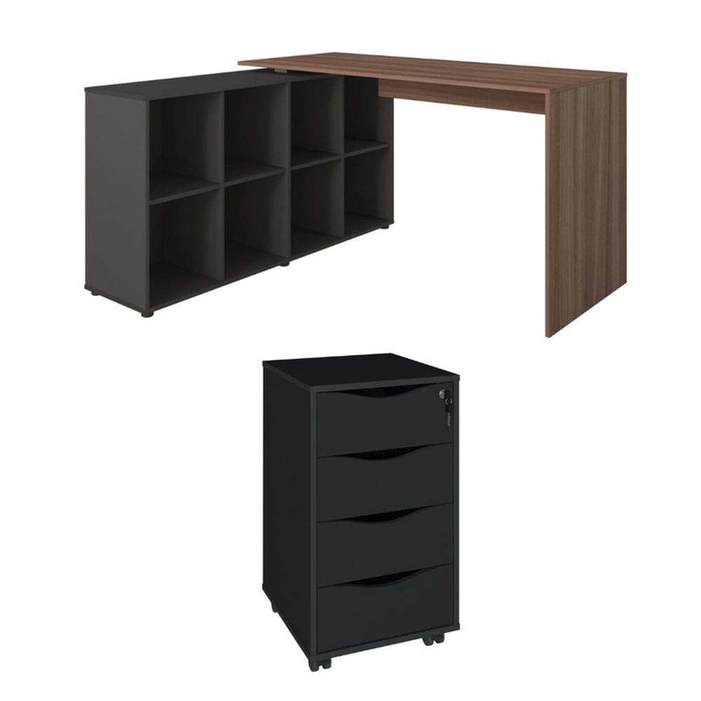 Conjunto Escritório Home: Escrivaninha 6080+ Gaveteiro 5671