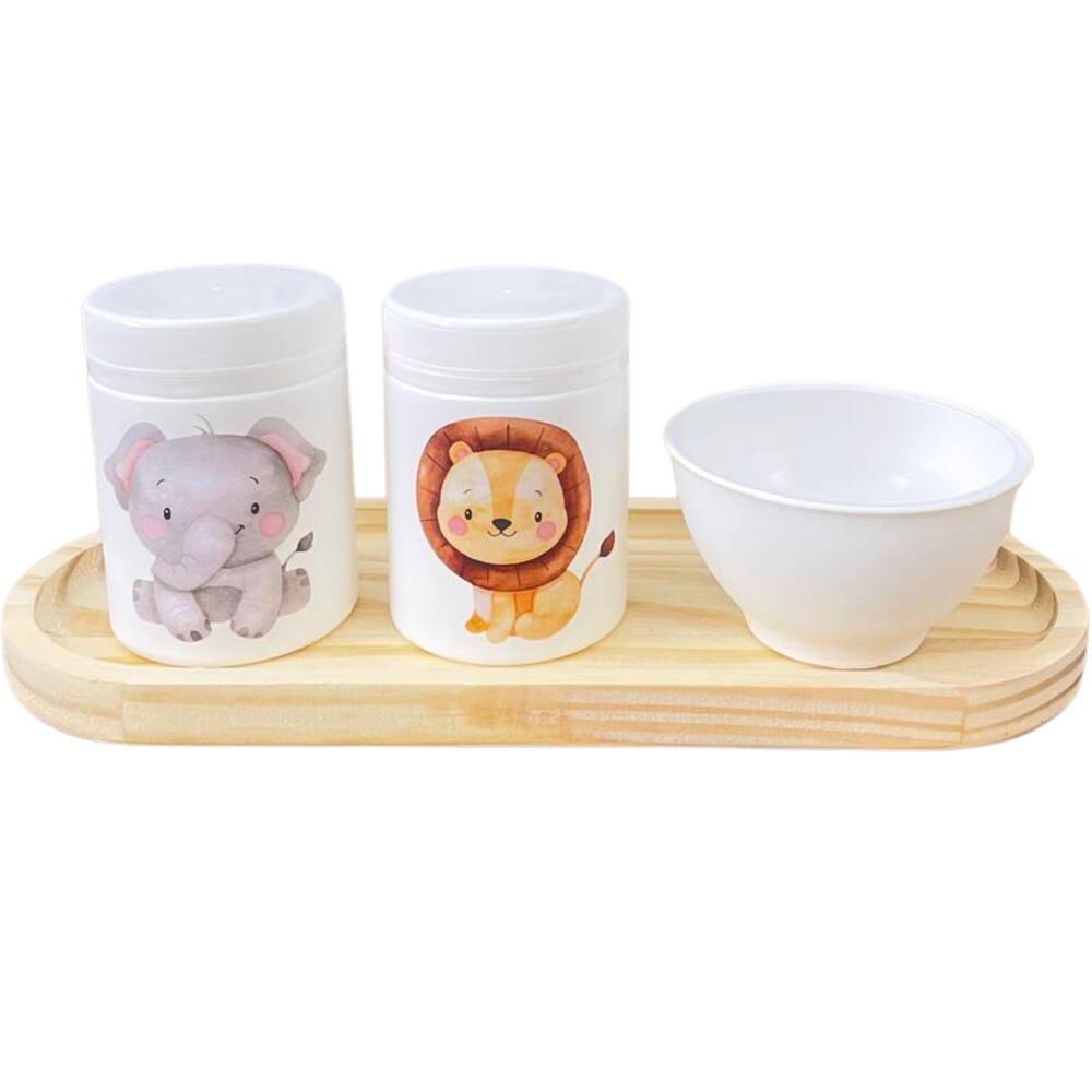 Kit Higiene Babê Safari 4 pçs - Com Bandeja e Tampa c/ trava