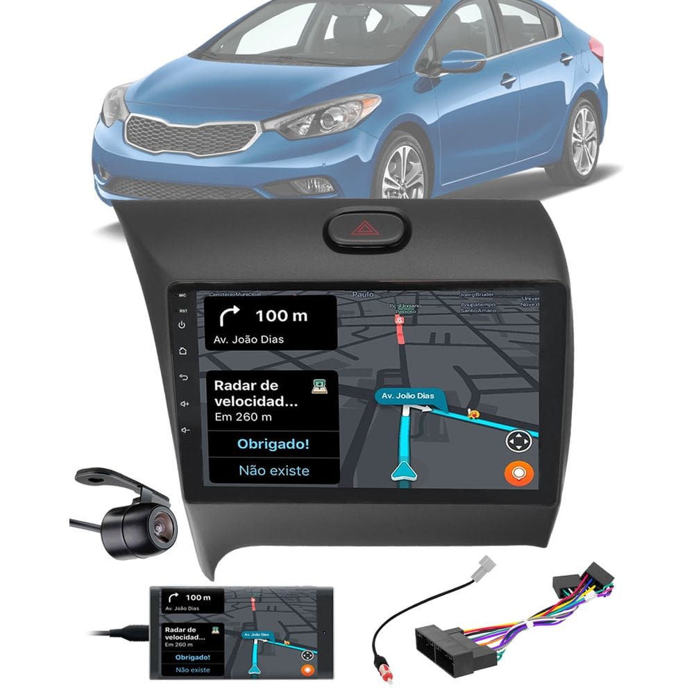 Multimídia 2 Din 9” Polegadas Kia Cerato 2013 até 2017 Espelhamento Bluetooth USB + Chicotes + Câmera Ré