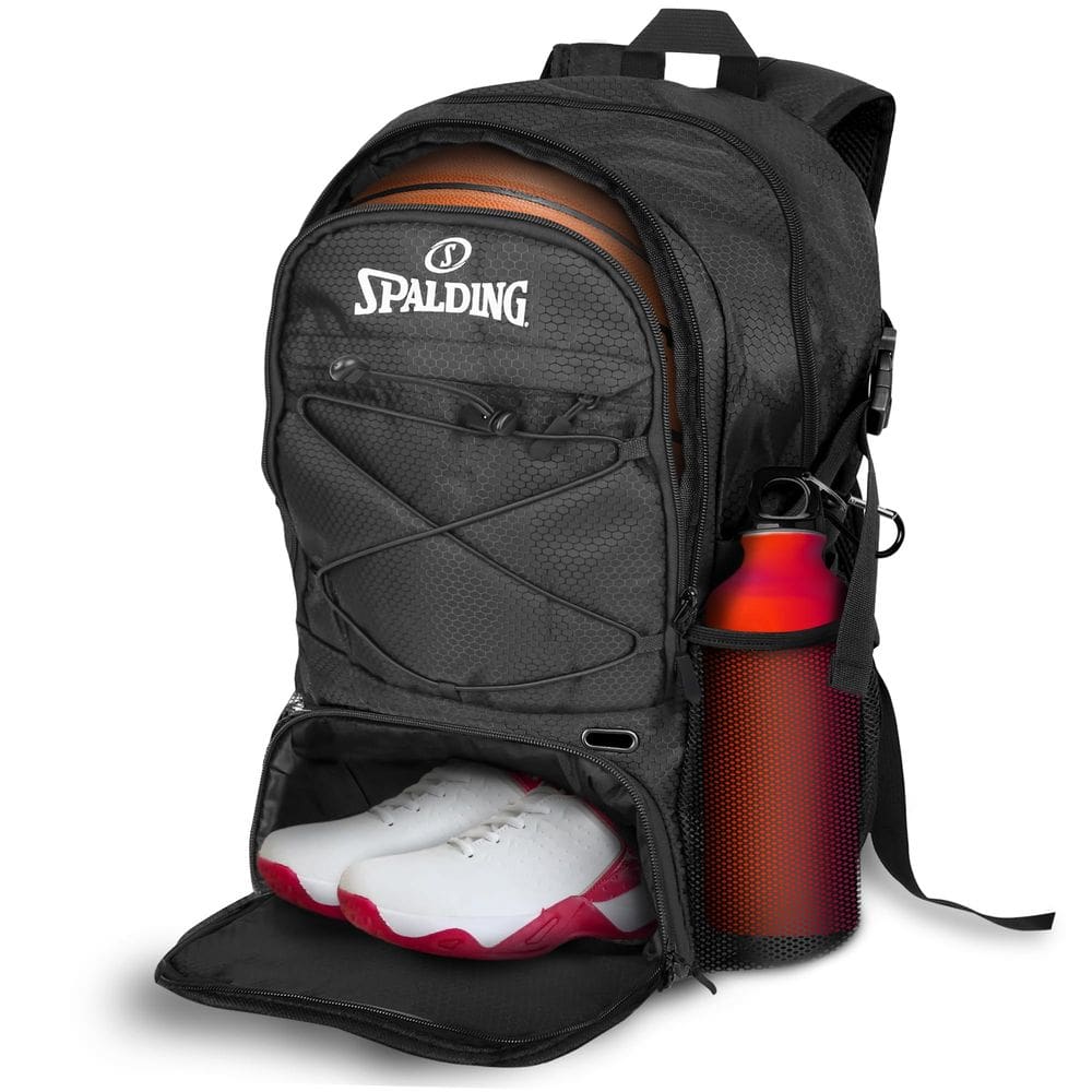 Mochila de basquete Spalding Black com compartimentos para bolas e sapatos