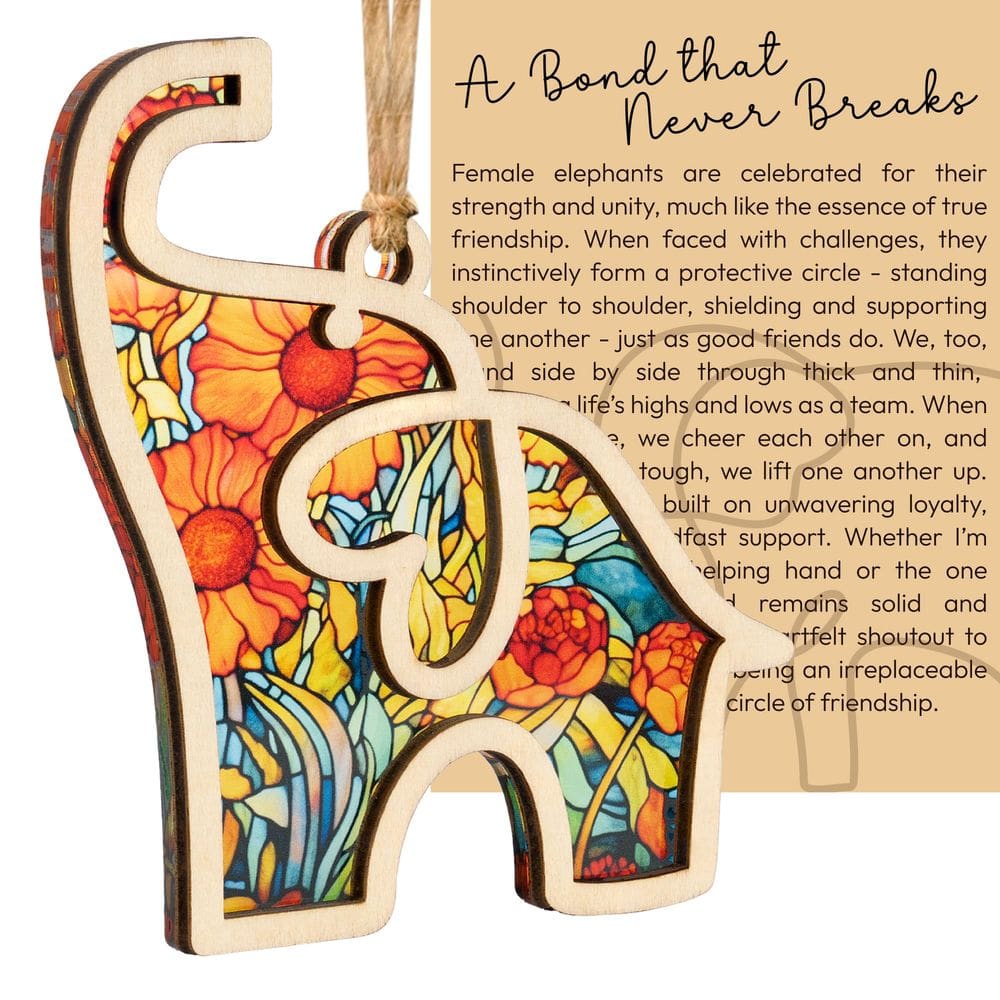 Ornamento Sensemory Friendship Elephant com cartão de história