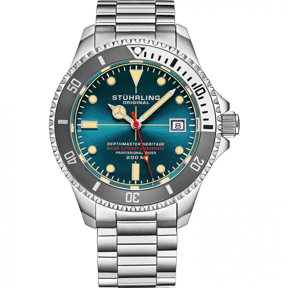 Relógio Masculino Mergulho Profissional, Automático,DEPTHMASTER, Prova D 200m, 3 Cores, STUHRLING 883H.04, Prateado