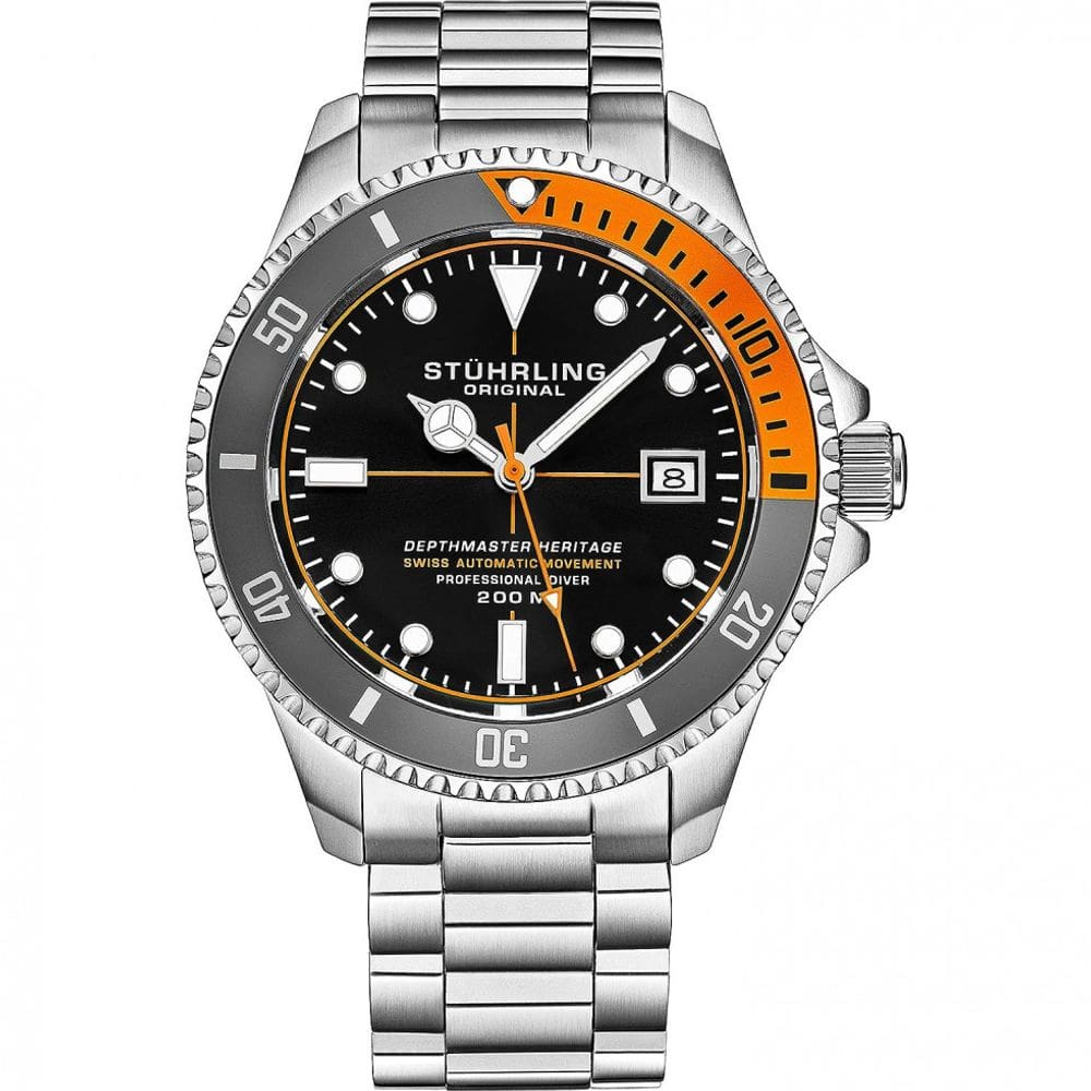 Relógio Masculino Mergulho Profissional, Automático, DEPTHMASTER, 2Prova D 200m, STUHRLING 883H.02, Prateado