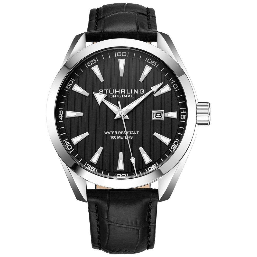 Stuhrling masculino relógio analógico mostrador com data pulseira de couro de bezerro ou pulseira de aço inoxidável, 3953 relógios para homens coleção