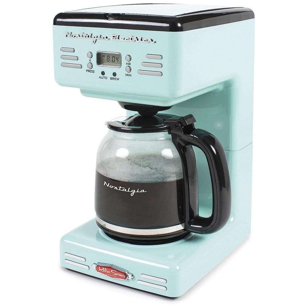 Cafeteira Elétrica Programável Retro com Desligamento Automático, 110v, NOSTALGIA RCOF12AQ, Azul piscina
