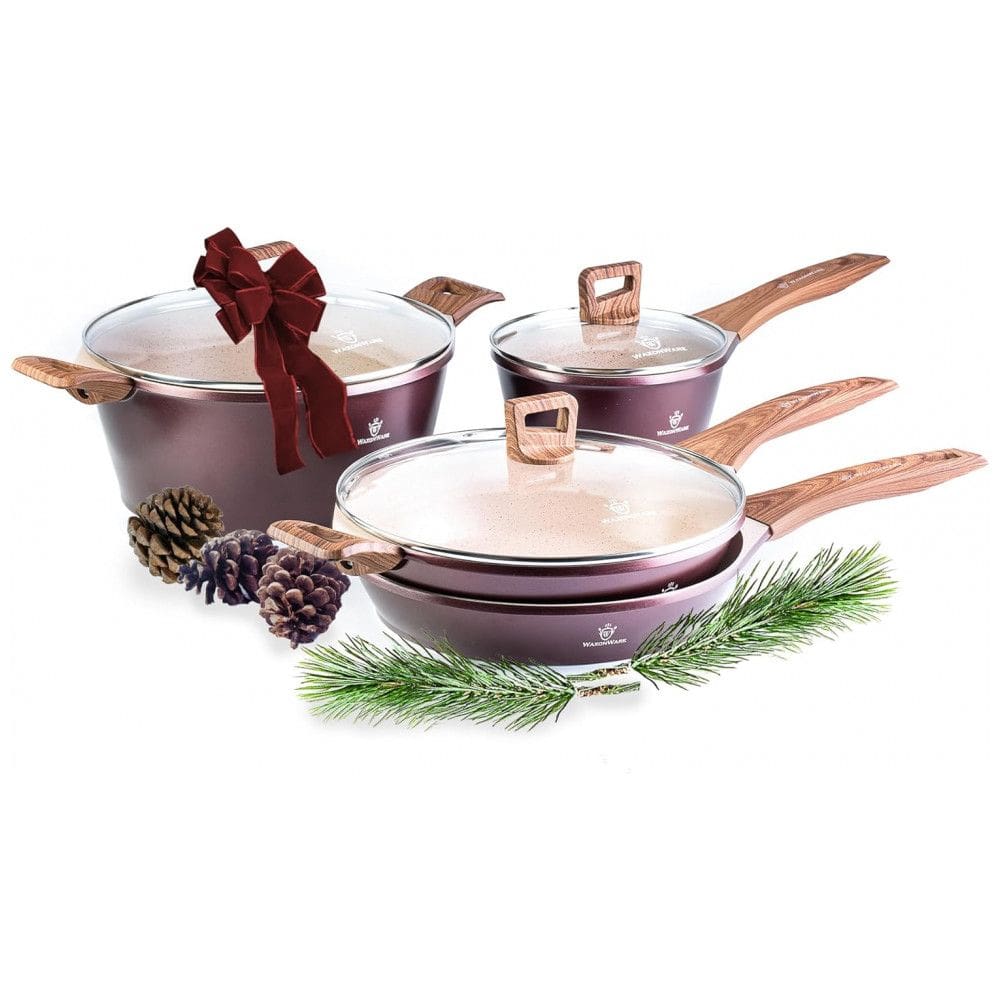 Conjunto de Panelas e Frigideiras com Revestimento Alemão Antiaderente, 7 Peças, Brilhante, WAXONWARE, Marrom
