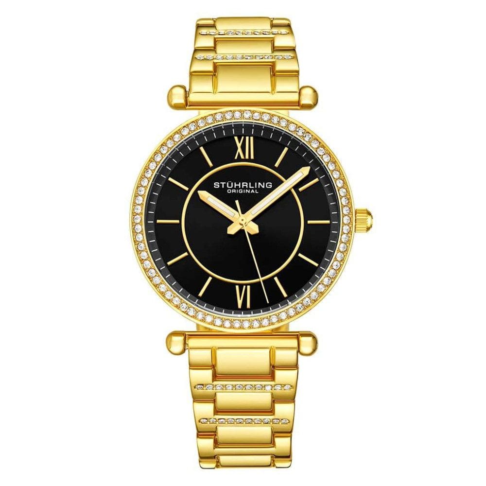 Relgio Aria 3905 Clssico 36mm com Mostrador Preto, Pulseira e Fivela em Ao Inoxidvel Dourado - Stuhrling
