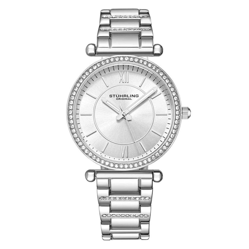 Relgio Stuhrling Aria 3905 - 36mm, Mostrador Prateado, Pulseira em Ao Inoxidvel Prata e Fivela de Implantao