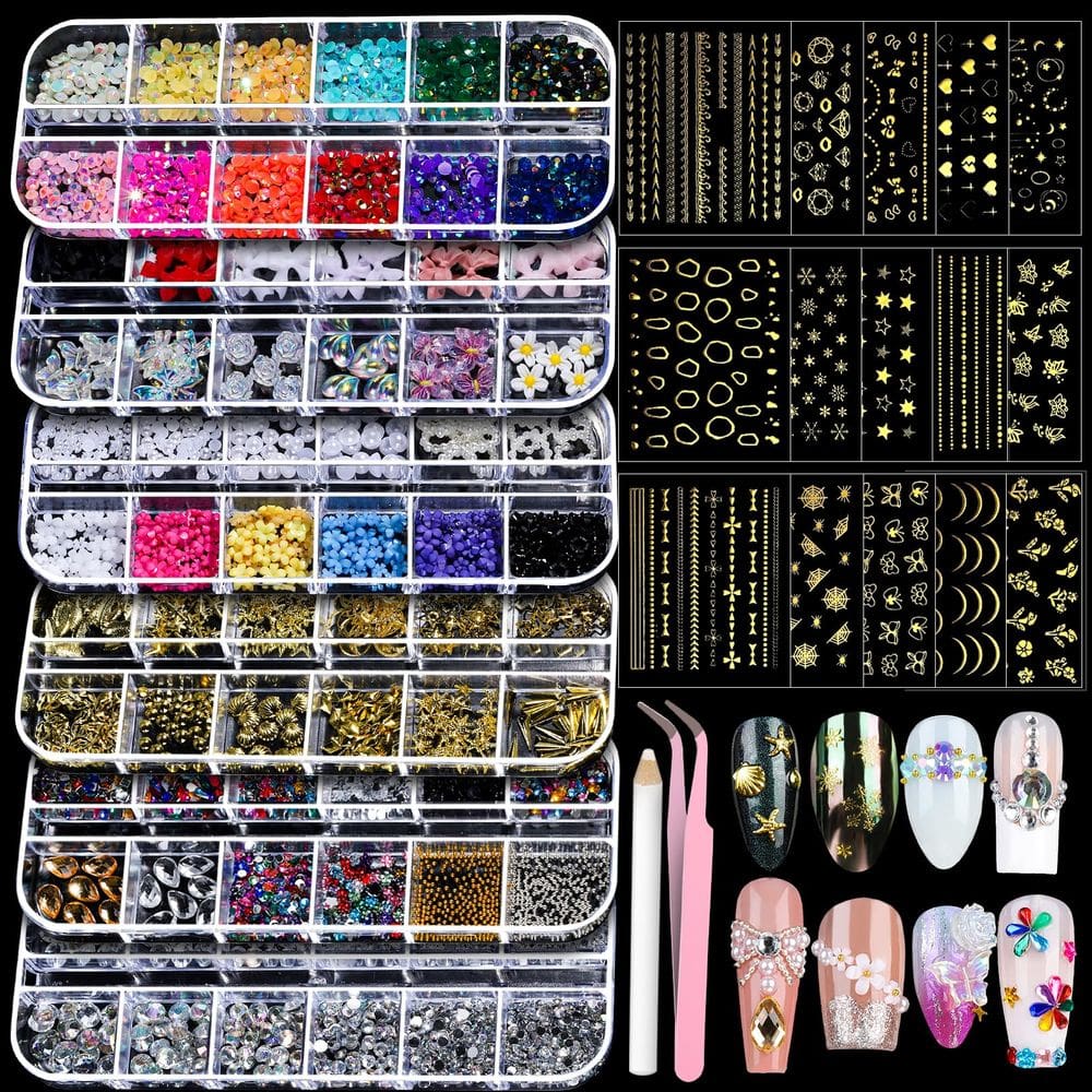 Kit de arte para unhas Teenitor Nail Charms com adesivos e strass