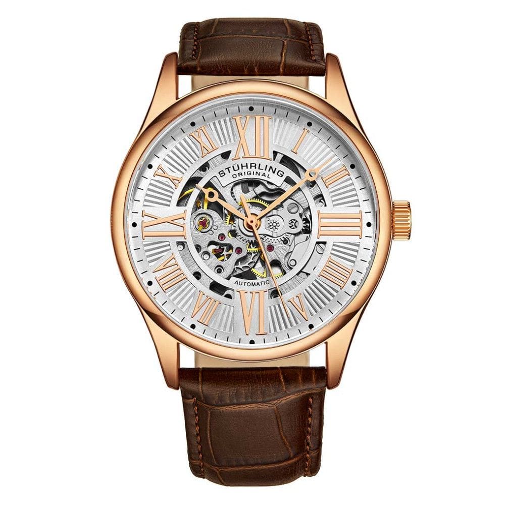 Relógio Masculino Stuhrling Atrium 3942 Automático 42mm, Ouro Rosa e Marrom