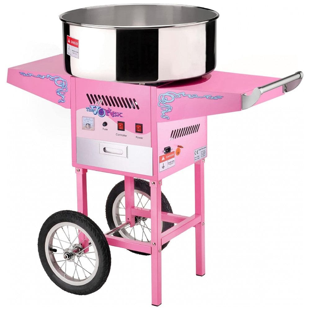 Máquina de Algodão Doce Elétrica com Carrinho com a Tigela em Aço Inoxidável, 110v, GREAT NORTHERN POPCORN COMPANY 6304 Vortex Machine with Cart, Rosa