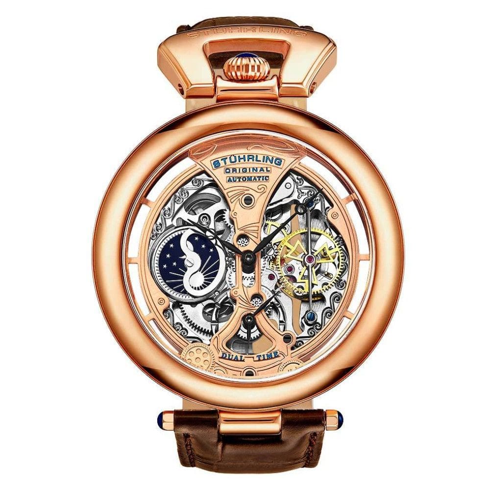 Relgio Automtico Emperor`s Grandeur 3919 com Mostrador Rosa e Pulseira de Couro Marrom - Stuhrling