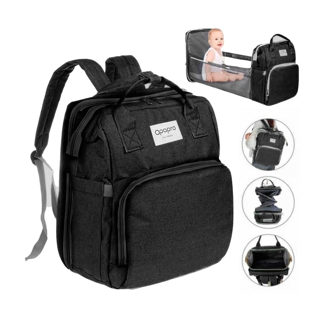 Mochila Bolsa Maternidade Multifuncional com Berço e Trocador (Preto)