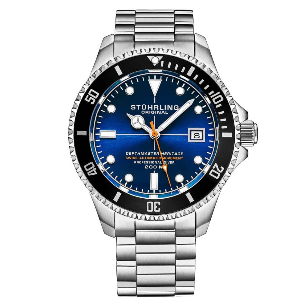Relgio suo automtico Depthmaster Heritage 883H 42mm com mostrador azul e pulseira de ao inoxidvel prateado - Stuhrling.