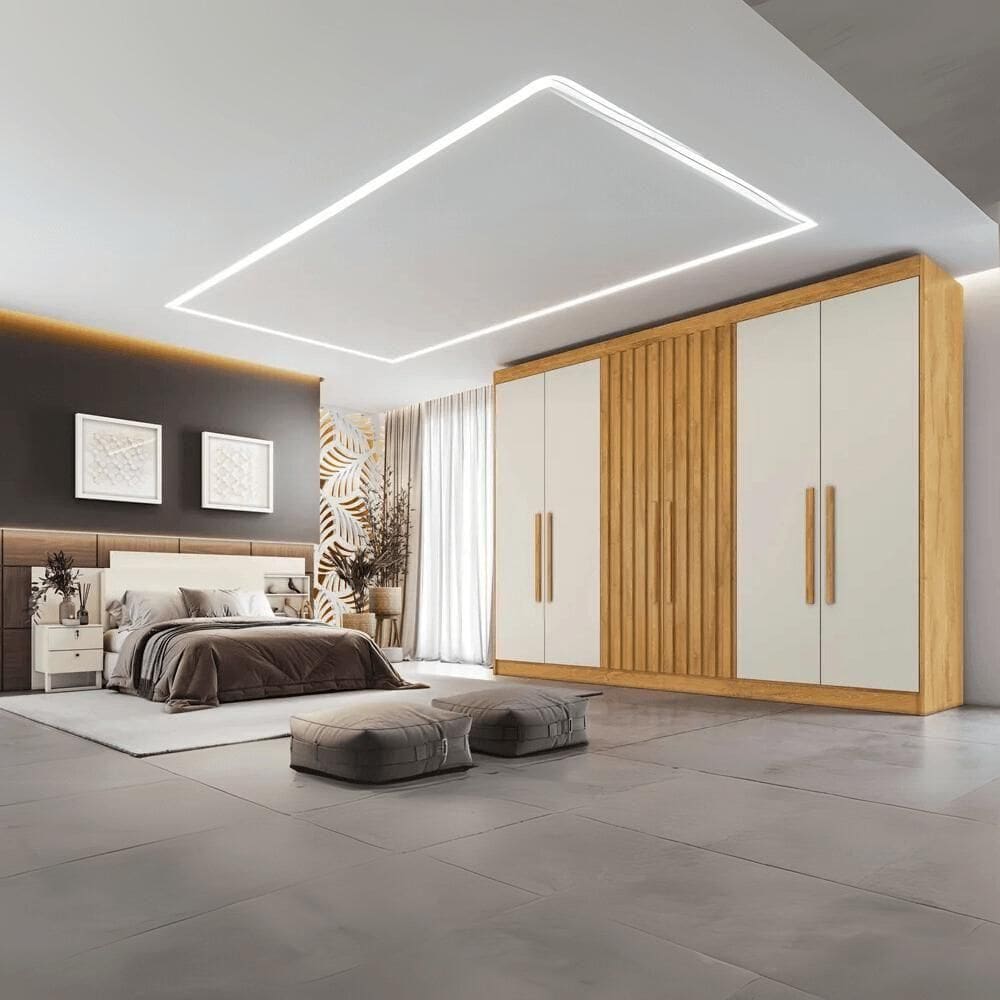 Guarda-roupa Potente 2,50m 2 Portas Ripadas Peroba/off White