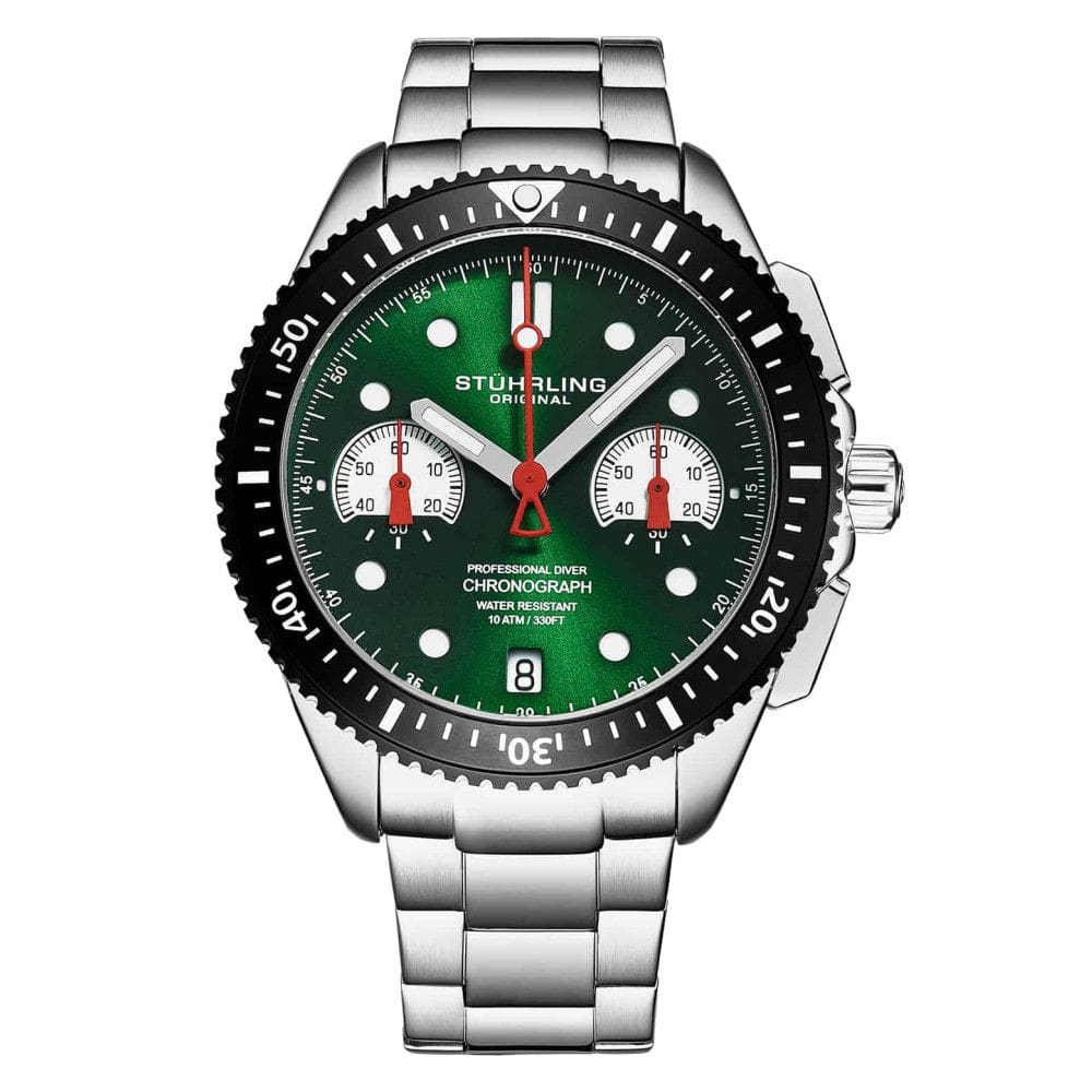 Relógio Masculino Stuhrling Velocity 4016 Quartzo 42mm com Cronográfo, Prata e Verde