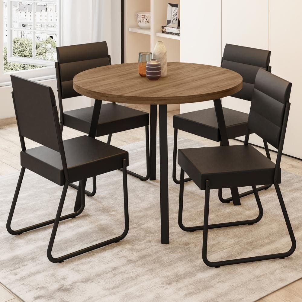 Conjunto Sala De Jantar 4 Cadeiras Dália Carraro Nogal Preto