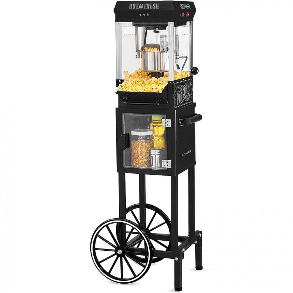 Carrinho de Pipoca Elétrico Retrô Produz até 10 Xícaras por Vez, 110v, NOSTALGIA Vintage Movie Theater Popcorn Machine, Preto